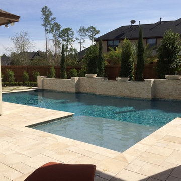 Geometric Travertine Pool with Water Bowls