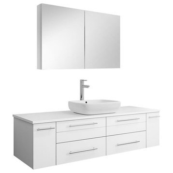 Fresca Lucera 60" Modern Wood Bathroom Vanity with Medicine Cabinet in White