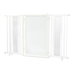 Fusion Gates - 60"-65" White Pearl Fusion Gate with Linear Lace in White Design - Dog Gates