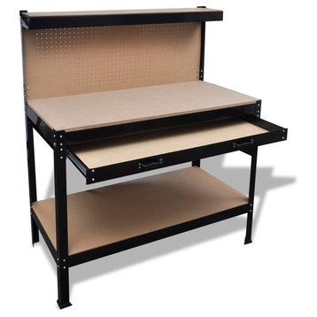 vidaXL Workbench w/ Pegboard and Drawer Steel Table Garage Workshop Storage