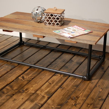 Reclaimed Barn Wood Coffee Table with Steel Industrial Pipe