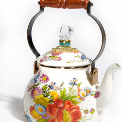 Flower Market Enamel 2 Quart Tea Kettle - White | MacKenzie-Childs - Kettles