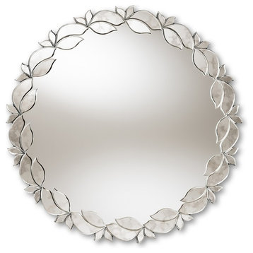 Contemporary Silver Finished Round Petal Leaf Accent Wall Mirror