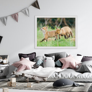 Baby Red Foxes Head Held Rustic Farmhouse Style Wall Art Prints