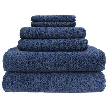 Everplush Diamond Jacquard Bath Towel Set 6 Piece, Navy Blue