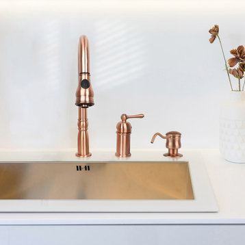Copper Pull Down Kitchen Faucet With in-Deck Handle and Soap Dispenser