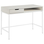 OSP Home Furnishings - Contempo 40" Desk With Drawer and Shelf, White Oak Finish - The Contempo Desk offers a generous 40" x 19" work surface ideal for your busy home office. The refined lines of the sturdy steel frame will be the stylish focal point in your room. Key storage options of both a desktop drawer, and under the desktop stow-away shelf helps keep everything tidy and organized. Available in White laminate with white metal frame, or brown woodgrain laminate with black metal frame. Assembly is required.