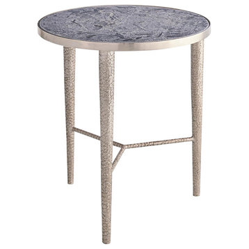 Hammered End Table, Antique Nickel With Gray Marble