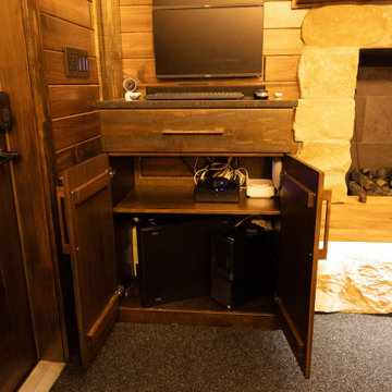 Rustic Wood Media Cabinet For Golf Simulator Equipment
