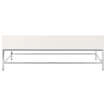Lindy Contemporary Lift- Top Coffee Table White Lacquer/ Chrome
