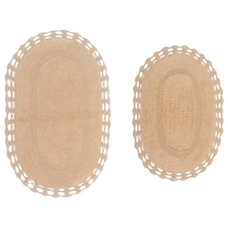 Hampton Crochet Reversible Bath Rug Set, 2 Piece Set, Linen