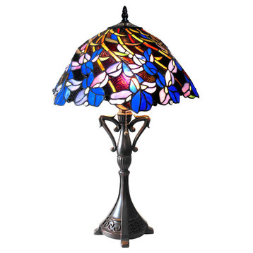 NATALIE, Tiffany-style 2 Light Iris Table Lamp, 19" Shade