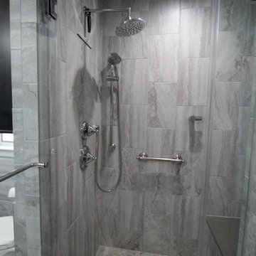Master Bathroom with dressing table, washer and dryer.