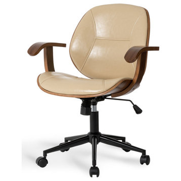 38"H PU Leather Adjustable Swivel Desk Chair/Task Chair, Cream