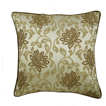 Brown Decorative Pillow Cover, Silk Jacquard 22"x22" Silk, Brown Floral Glory
