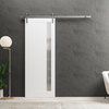 Barn Door 42 x 96, Planum 0660 Painted White & Frosted Glass, Silver 8FT