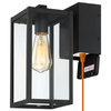 12" H 1-Light Black Outdoor Wall Sconce Light With Built-In GFCI Outlets