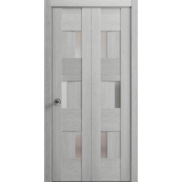 Closet Bi-fold Doors 72 x 80, 6933 Light Grey Oak & Frosted Glass