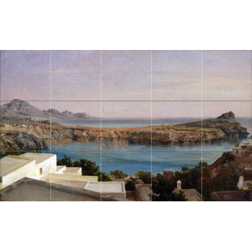 Tile Mural Lindos Rhodes landscape sea Wall Backsplash 4.25" Ceramic Glossy