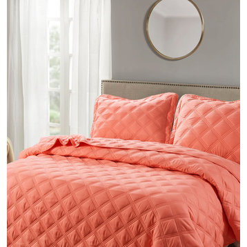 Charleston Down Alternative Bed Spread Set, Coral, Queen