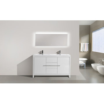 Alma-Allier 59" Gray Freestanding Vanity With Two sinks, White