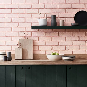 Minimalist Kitchen with Exposed Brick