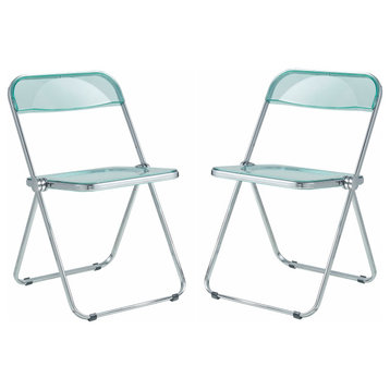 Lawrence Acrylic Folding Chair With Metal Frame, Set of 2, Jade Green, LF19G2
