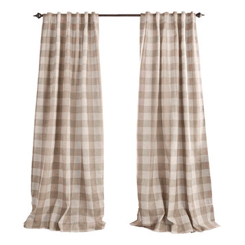 Grainger Buffalo Check Blackout Window Curtain, Linen, 52"x95"