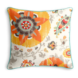 Orange & Aqua Suzani Outdoor Pillow - Outdoor Cushions And Pillows