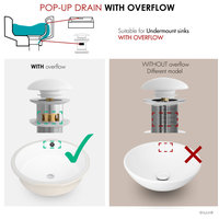 STYLISH Undermount Sink Pop-Up Drain with white ceramic cap with overflow