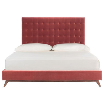 Daylily Velvet Tufted Queen Bed Dusty Rose
