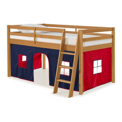 Alaterre Furniture - Roxy Twin Wood Junior Loft Bed, Cinnamon, Blue and Red Bottom Tent - Loft Beds