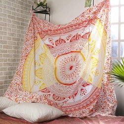Rajrang Cotton Yellow Floral Printed Mandala Tapestry - Tapestries