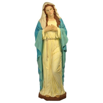 68'' Tall Virgin Mary With Traditional White Gown And Blue Robe