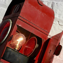 Scarlett Red Vintage Urban Up-cycled Industrial Road Workers / Railway Lantern - Desk Lamps