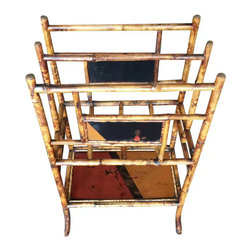 Restored Aesthetic Movement Large Two-Tier Tiger Bamboo Magazine Rack w/ Divider - Books