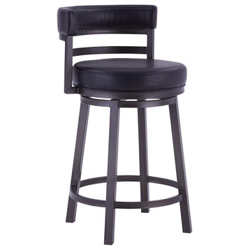 Elegant Bar Stool, Mineral Finished Base With Comfortable Round Seat, Black