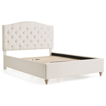 Platform Bed, Diamond Tufted Headboard With Curved Silhouette, Oat, Queen