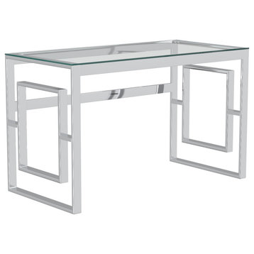 Contemporary Glass and Stainless Steel Desk, Silver