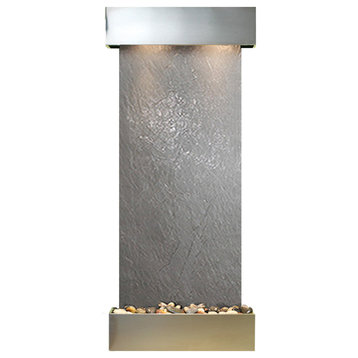Inspiration Falls Water Fountain, Black Featherstone, Stainless Steel, Square