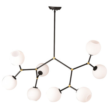 Atom 8-Light Pendant, White/Matte Black