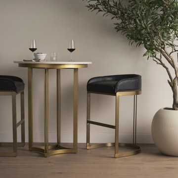 Hollyfield Black Leather Seat Gold Metal Base Counter Stool