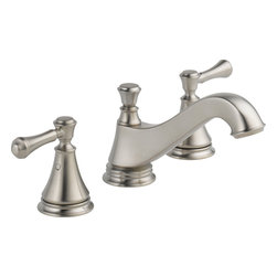 Delta Cassidy Two Handle Wide Spread Lavatory - Low Arc Spout w/ Metal Pop-Up - Bathroom Sink Faucets