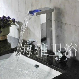 Chrome Finish Two Handles Color Changing LED Waterfall Widespread Bathroom Sink - Bathroom Faucets And Showerheads