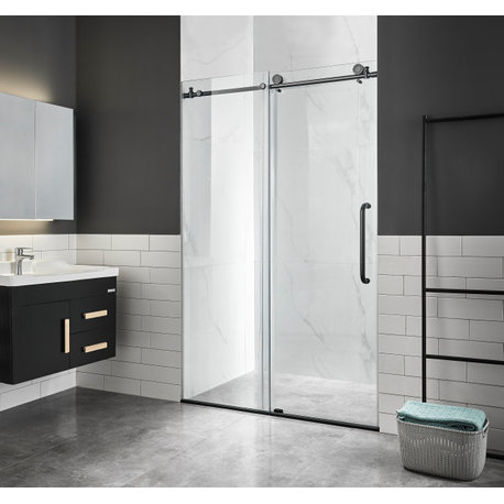 Madam Series 60 in. W x 76 in. H Frameless Sliding Shower Door in Matte Black