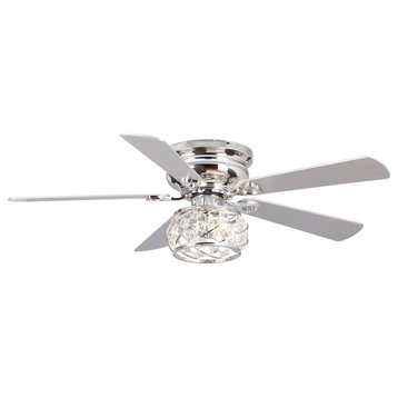 48 in Chrome Modern Low Profile Crystal Ceiling Fan with Remote and 2-Light Kit