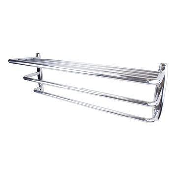FPL Oversized Hotel Towel Rack & Shelf, Polished Stainless Steel