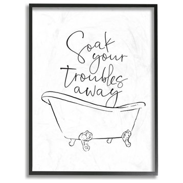 Soak Your Troubles Away Ink Drawing Bathroom Design, 11"x14"