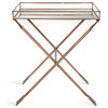 Madeira Arrow Metal Accent Table with Mirrored Tray Top, Rose Gold