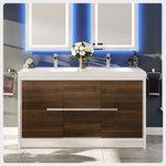 Eviva - Eviva Grace Vanity, Gray Oak and White, Double Sink - With an ever-increasing varaities of modern bathroom vanities, you can't overlook the Eviva Grace. This vanity is simply the highlight of Eviva's modern family of vanitiies, it has the best of both worlds: practicality and elegance. It features spacious drawers and storage spaces for everyday activities, durable toughened acrylic countertop, wood veneer  and  waterproof finish, elegant minimalist design, sleek chrome hardware and Eviva's signature of soft-closing roller-sliding  drawers and doors. It comes in white and combinations of natural oak/white and gray oak/white. Eviva Grace is guaranteed to be matchless in the market because of 8 different sizes that make fitting a modern vanity in your bathroom an unchallenging feat.